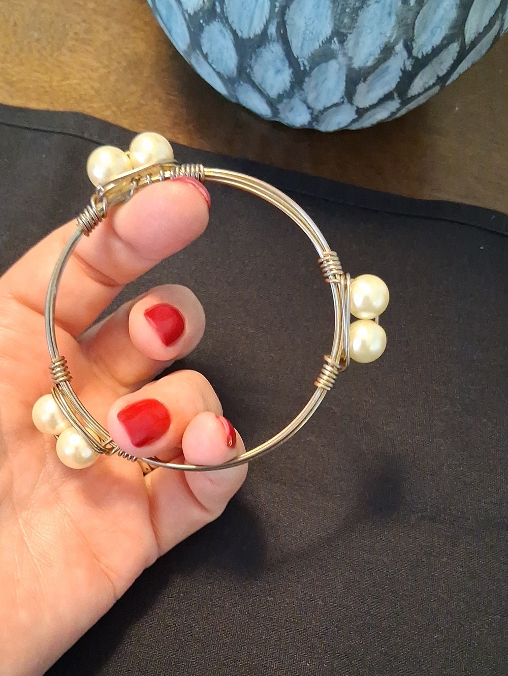 Gold Pearl Accent Bangle Bracelet - Women Jewelry